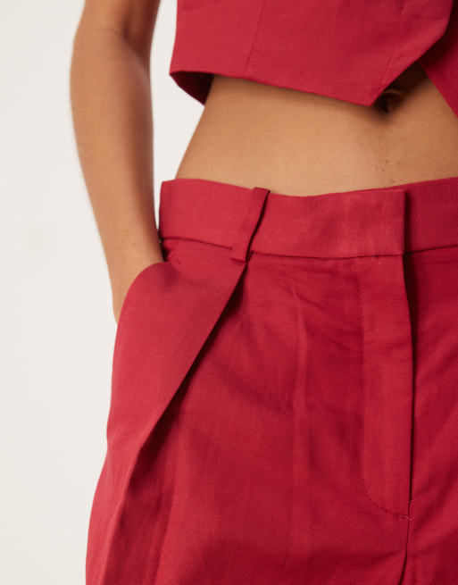 Mango - Short d'ensemble ajusté à pinces en lin mélangé - Rouge, 3 de 4