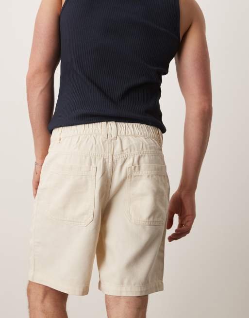 Mango - Short d'ensemble en coton effet denim à taille élastiquée - Beige clair, 3 de 5