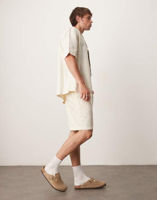 Mango - Short d'ensemble en coton effet denim à taille élastiquée - Beige clair, 4 de 5