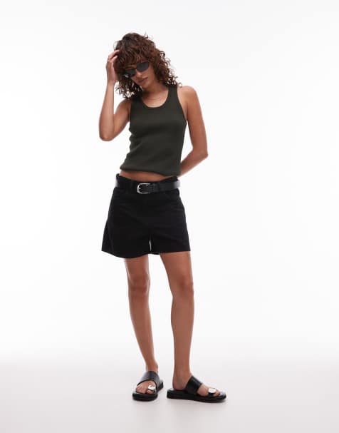 Mango - Short en jean droit à taille haute - Noir - view 1