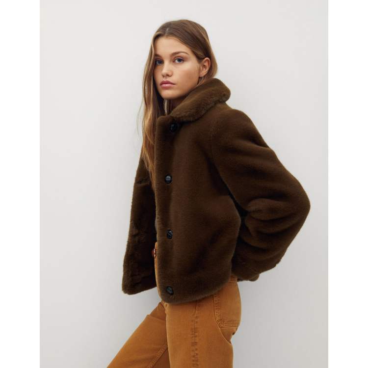 Mango short faux fur coat in brown