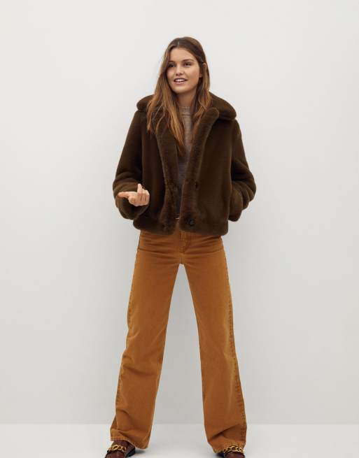 Short brown cheap fur jacket