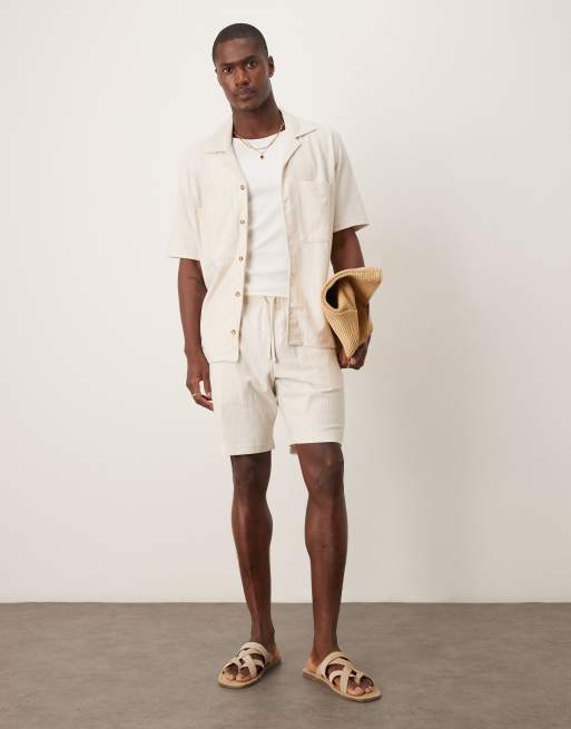Mango - Short met textuur en gestrikte taille in beige, 2 deel van co-ord set