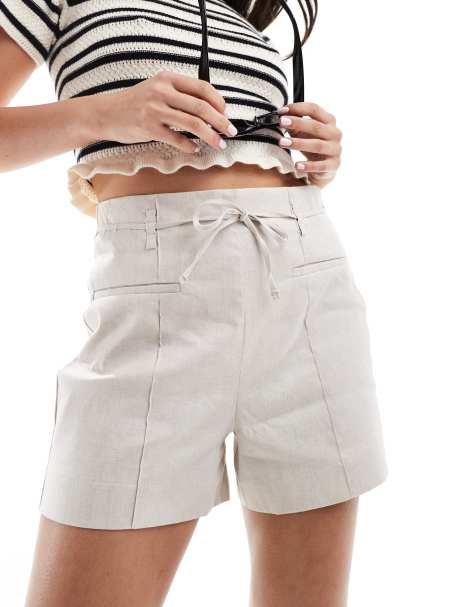 Mango - Short noué à la taille en lin mélangé - Beige - view 1