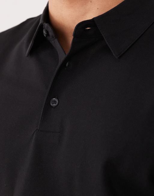 Mango short sleeve button up jersey polo top in black, 4 of 5