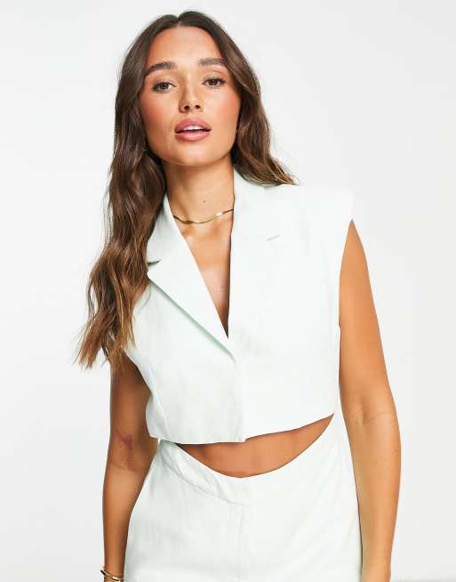 Mango short sleeve cut out mini dress in mint, 3 of 4