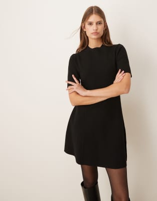 Mango Short Sleeve Fit And Flare Mini Dress In Black