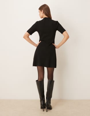 Mango Short Sleeve Fit And Flare Mini Dress In Black