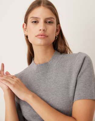 Mango Short Sleeve Fit And Flare Mini Dress In Gray