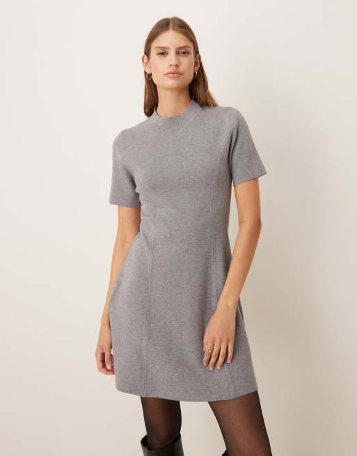 Mango short sleeve fit and flare mini dress in gray | ASOS