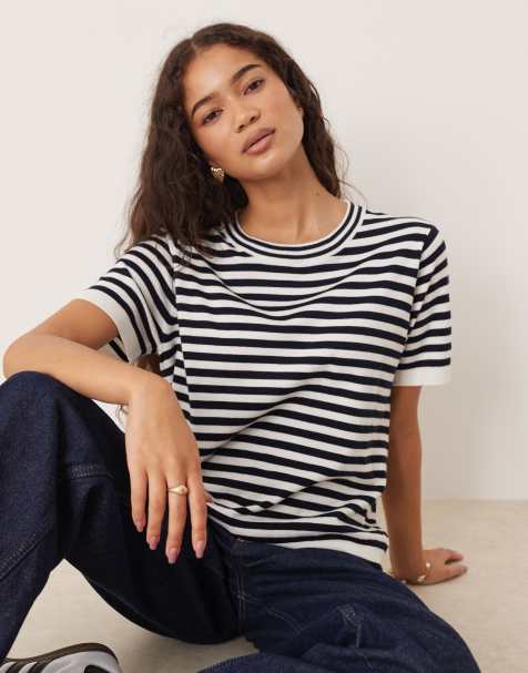 Mango short sleeve knit t-shirt in stripes - view 1