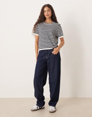 Mango Striped Short-sleeved Sweater In Multi