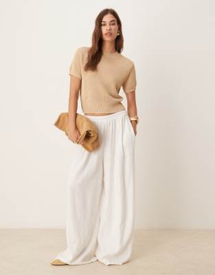 Mango Short Sleeve Knit Top In Neutral