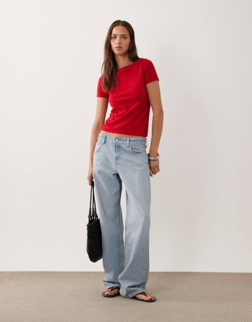Mango short sleeve knit top in red, 2 of 4