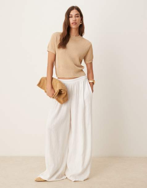 Mango short sleeve knitted top in beige - view 2
