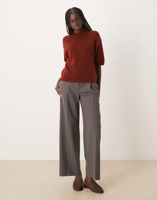 Mango short sleeve knitted top in burgundy, 3 of 4