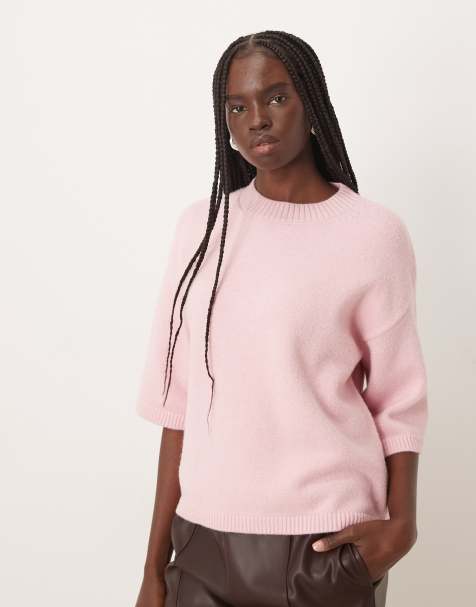 Mango short sleeve knitted top in pastel pink