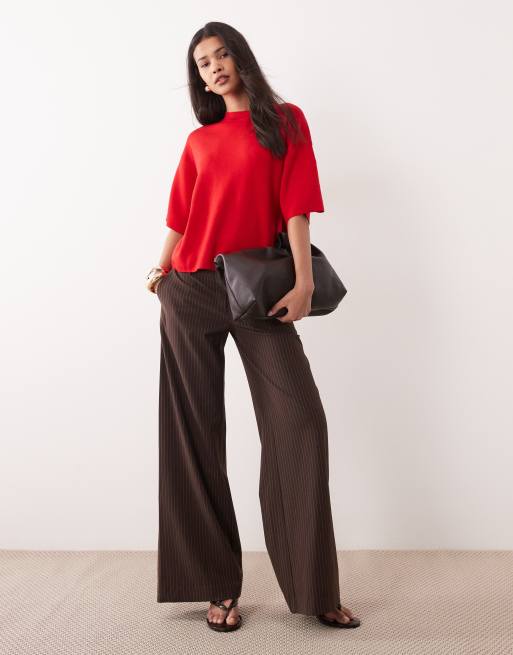 Mango short sleeve lightweight knit top in bright red, 2 of 4
