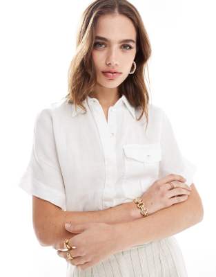 Mango Mango short sleeve linen shirt in white