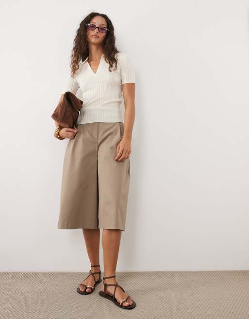 Mango short sleeve polo top in beige, 2 of 4