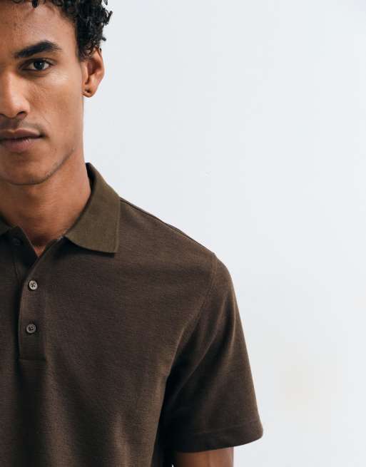 Mango short sleeve polo top in brown, 3 of 5