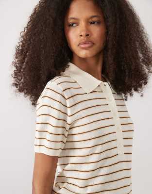 Mango Short Sleeve Polo Top In Multi