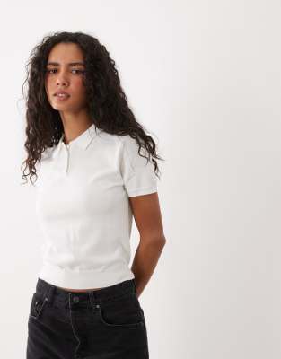 Mango Short Sleeve Polo Top In White