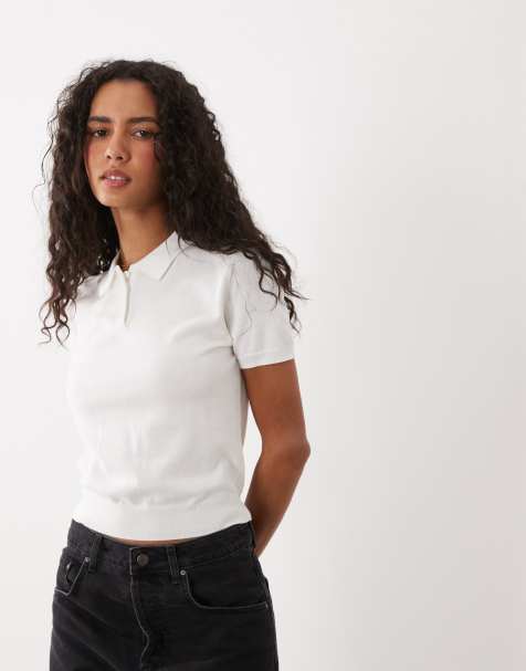 Mango short sleeve polo top in white - view 1