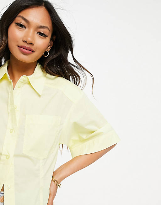 Mango short sleeve poplin shirt co-ord in yellow