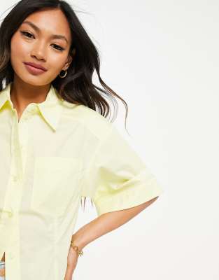 Mango short sleeve poplin shirt in yellow - part of a set