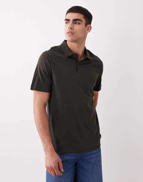 Mango short sleeve revere collar polo top in chocolate brown