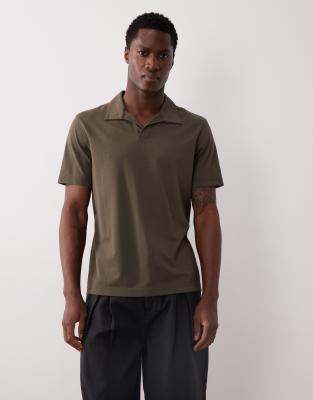 Mango Short Sleeve Revere Collar Polo Top In Green