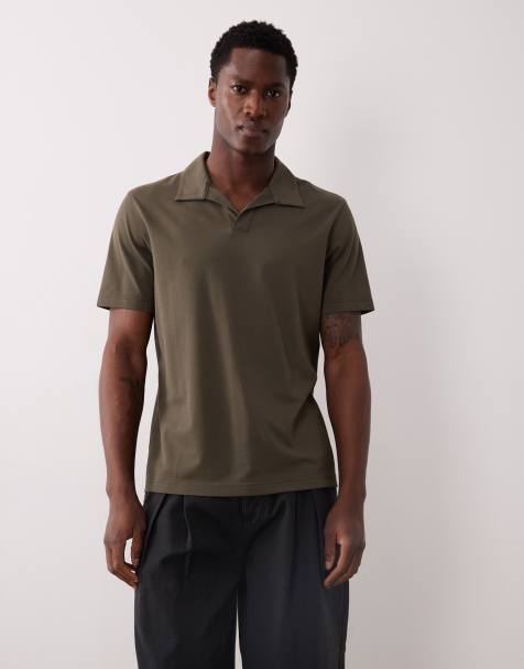 Mango short sleeve revere collar polo top in green - view 1