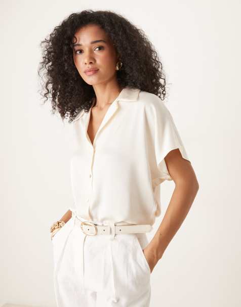 Mango short sleeve shirt in cream - view 1