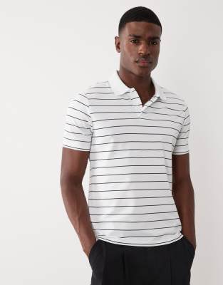Mango short sleeve striped polo T-shirt in white