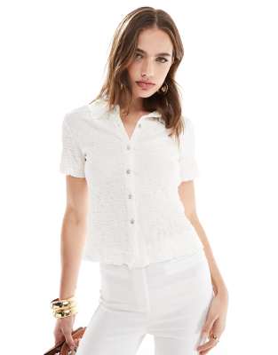 Mango Short Sleeve Textured Shirt In White