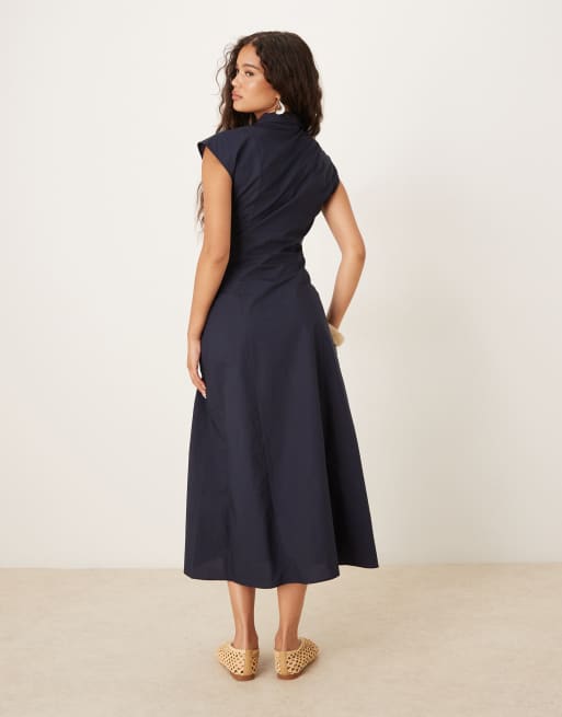 Mango short sleeve tie up dress in navy