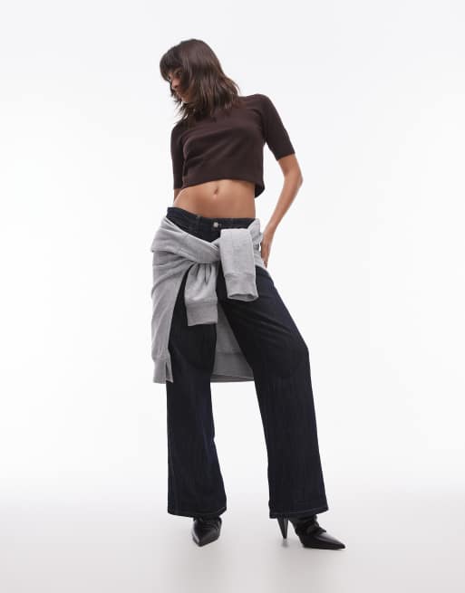 Mango short sleeve wool mix knitted top in dark brown