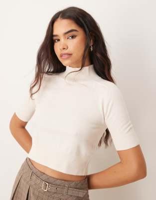 Mango Short Sleeve Wool Mix Knitted Top In White