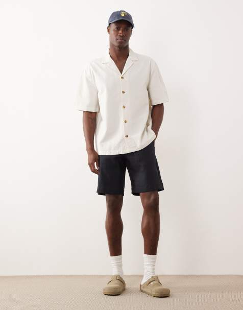 Mango - Short slim 100 % lin - Bleu marine - view 1