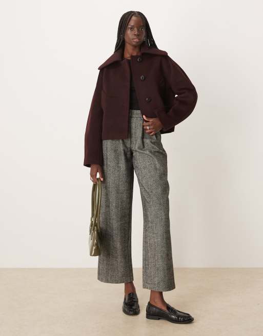 Mango short tailored jacket in burgundy | ASOS