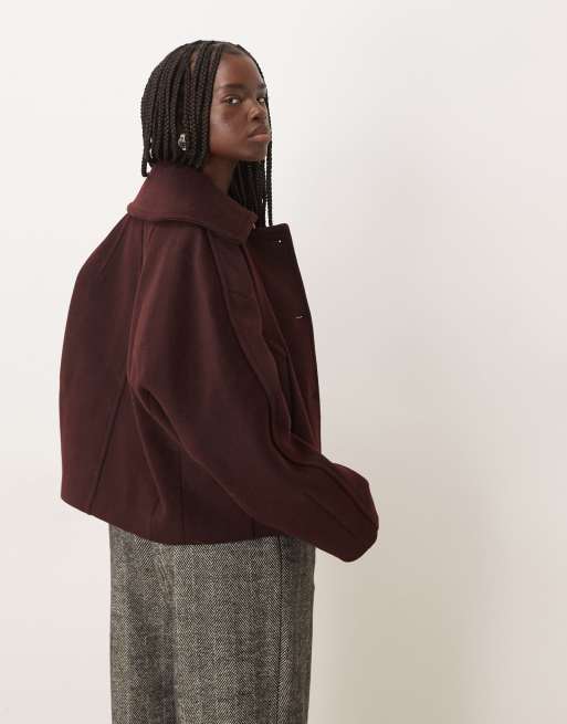Mango short tailored jacket in burgundy, 3 of 4
