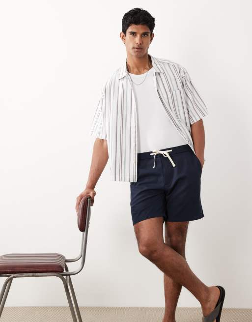Mango - Short van katoenmix met trekkoord in marineblauw, 3 van 5