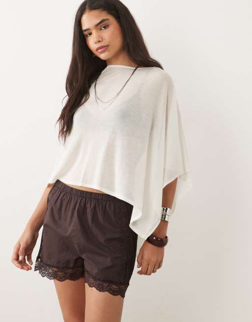 Mango – Shorts aus 100% Baumwolle in Braun mit Spitzenborte, 5 von 5