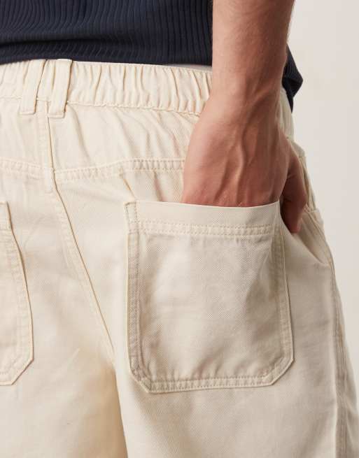 Mango – Shorts aus Baumwolle im Denim-Look in Hellbeige mit elastischem Bund, Kombiteil, 5 von 5