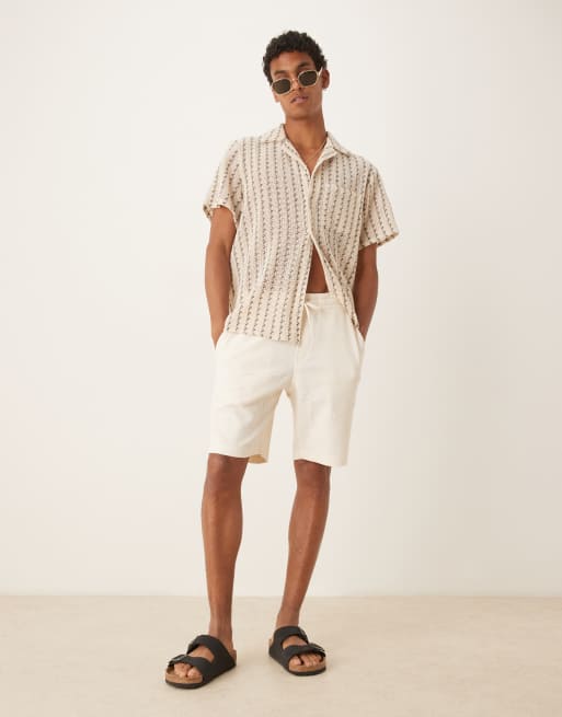 Mango - Shorts met wafelpatroon in beige