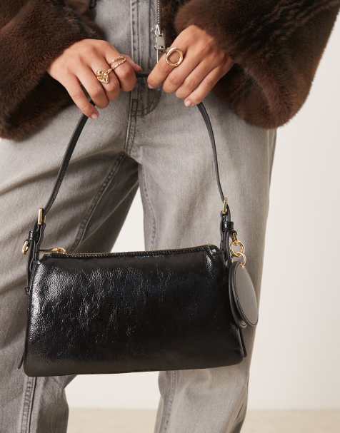 Mango shoulder bag in patent black - view 1