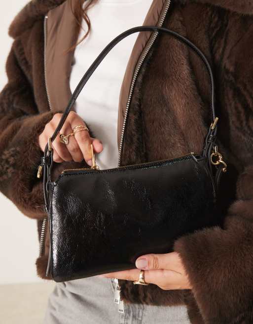 Mango shoulder bag in patent black, 4 of 4
