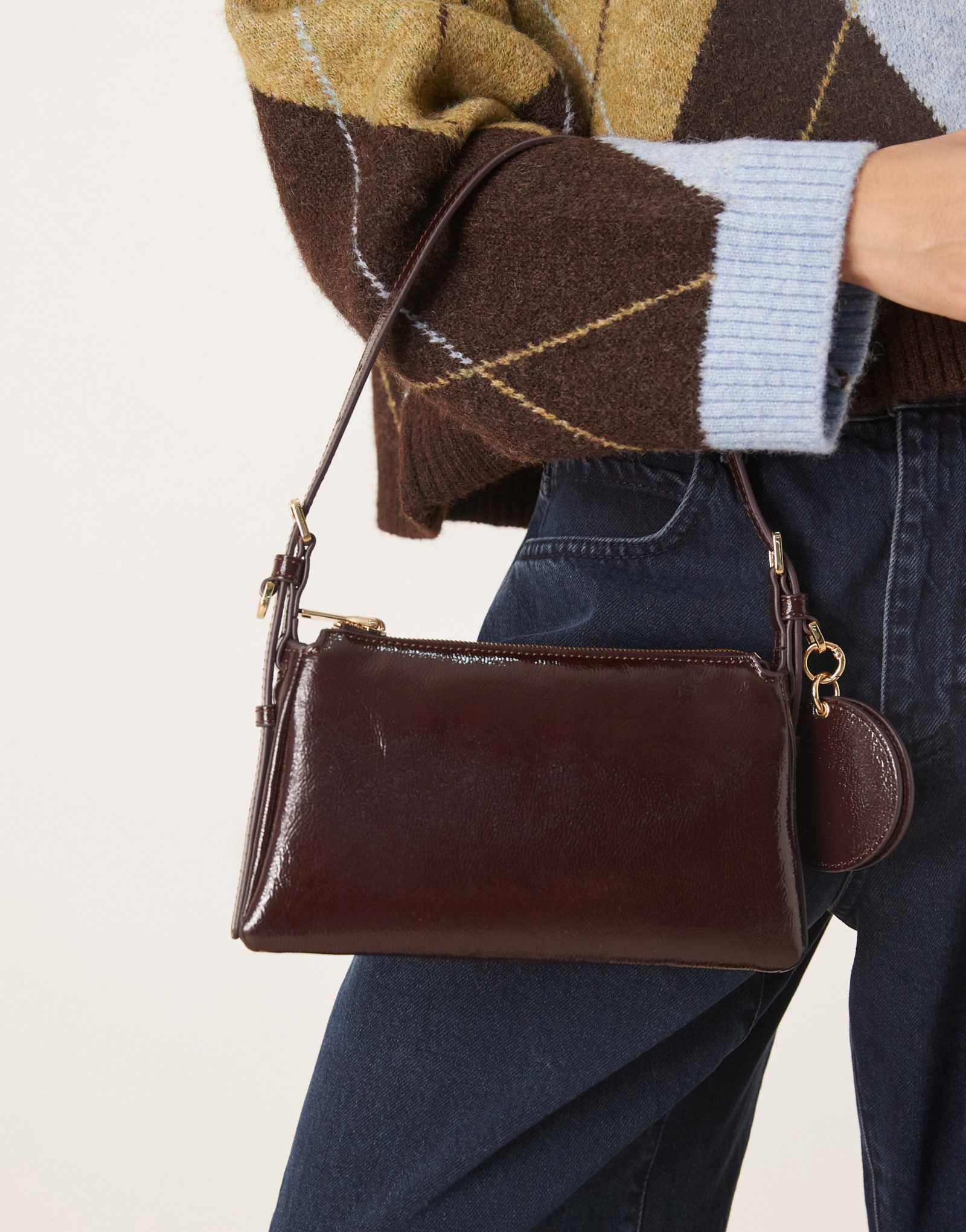 Сумка через плечо Mango лакированного бордового цвета