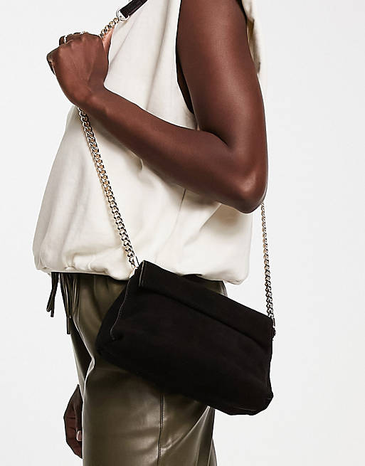 Mango shoulder bag with chain strap in black leather | ASOS